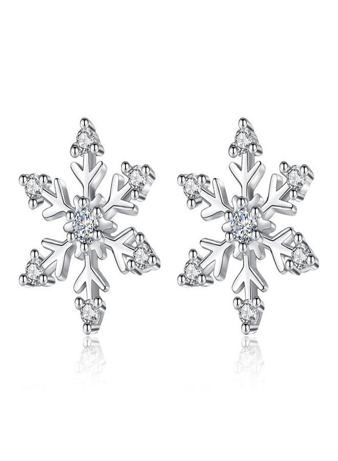Cicod Christmas Snowflake Stud Earrings for Women,Hypoallergenic 925 Silver Tiny Snowflake Earrings Sparkling Rhinestone Snow flake Xmas Festive Jewelry Chrismas Stocking Stuffers Accessories - Image 1